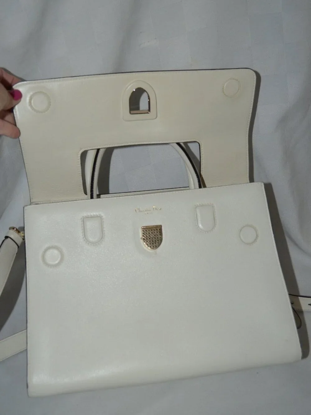 Christian Dior White Leather Diorever Medium Shoulder Double Handle Handbag